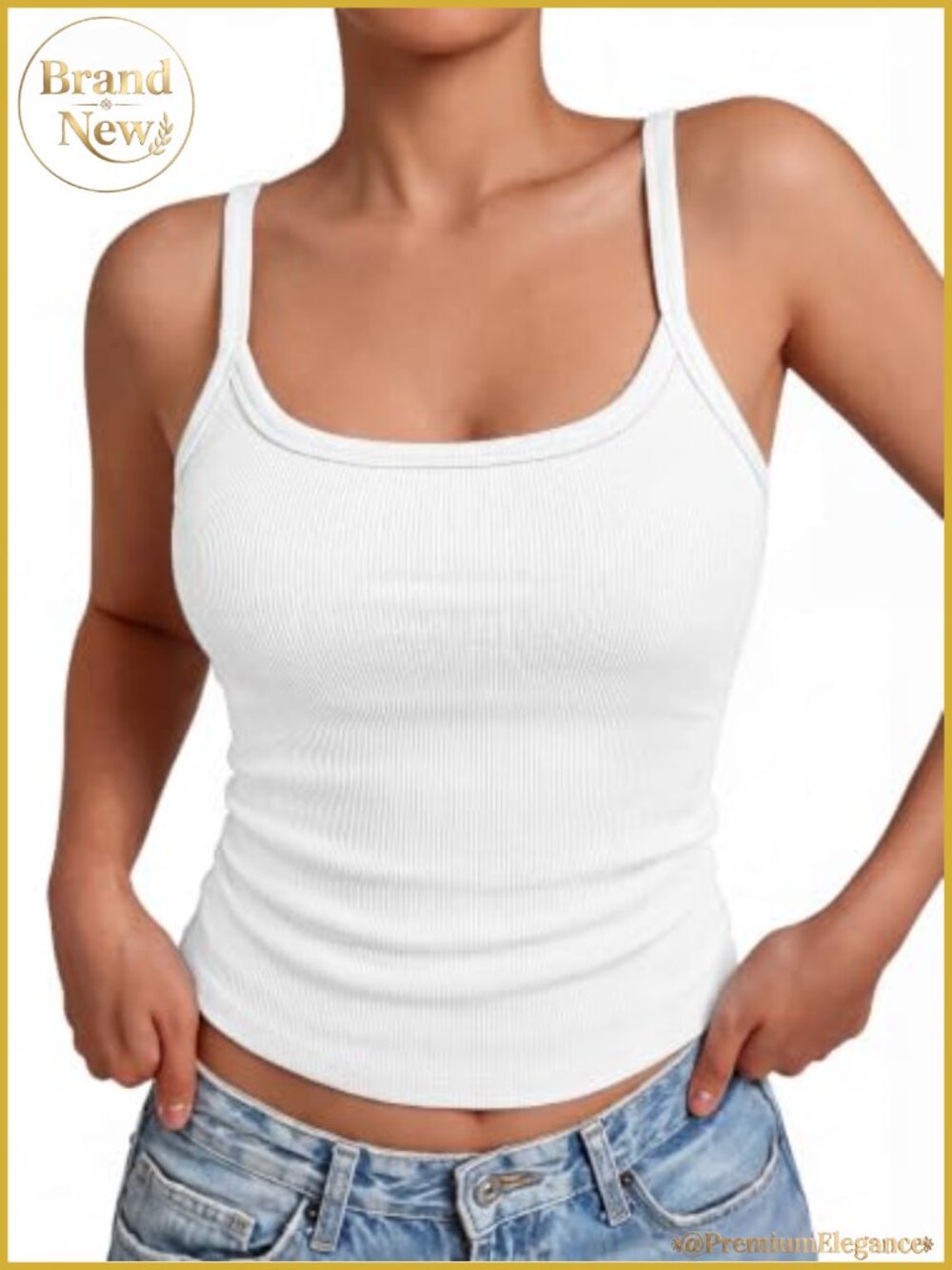 Women's Ribbed Racerback Tank Top Spaghetti Strap Scoop Neck Stretch Basic